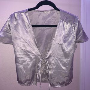 john galt grey satin tie shirt size s